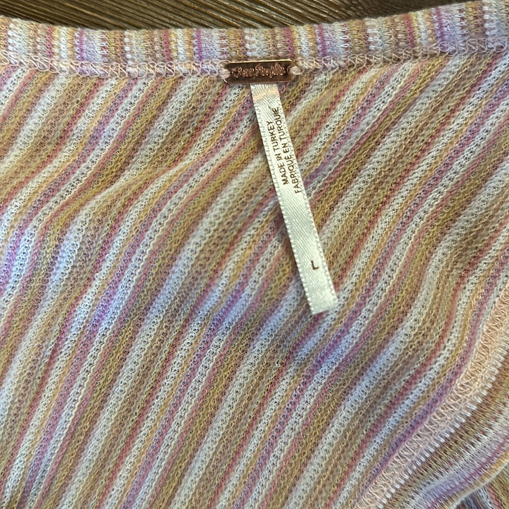 Free People Autumn Nights Striped Tulip Tie-Back Top Orchid Rain V-Neck - Picture 3 of 10